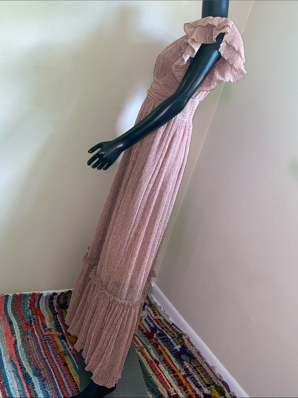 Mable Dusty Rose Adorable Dramatic Ruffle Shimmer Maxi Dress โจ - Picture 6 of 15